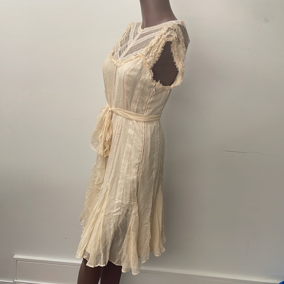 BCBGMaxazria Lace Dress Tulle Silk Fit & Flare Sleeveless Boho Cream Beige 6 New - Picture 4 of 13